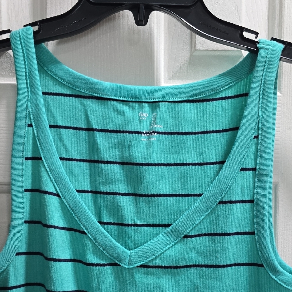 GAP Striped Turquoise Tank Top Size L - Picture 2 of 5